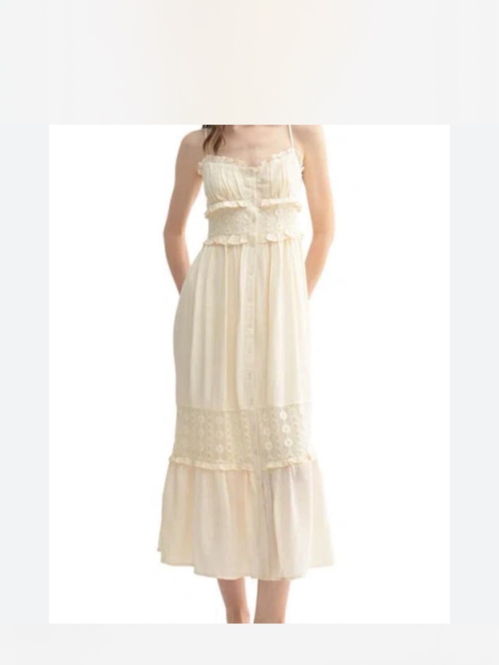 All in Favor Cream Lace-Trim Maxi Dress